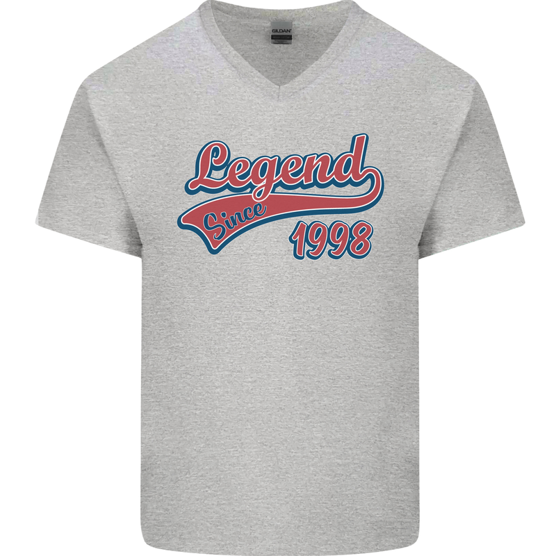 Legend Since 25th Birthday 1998 Mens V-Neck Cotton T-Shirt Sports Grey