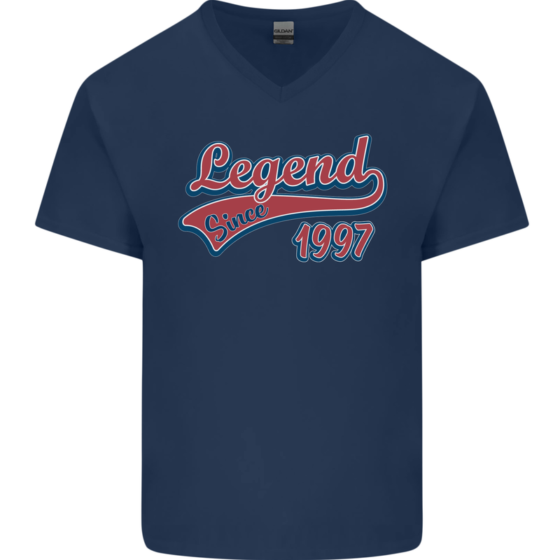 Legend Since 26th Birthday 1997 Mens V-Neck Cotton T-Shirt Navy Blue