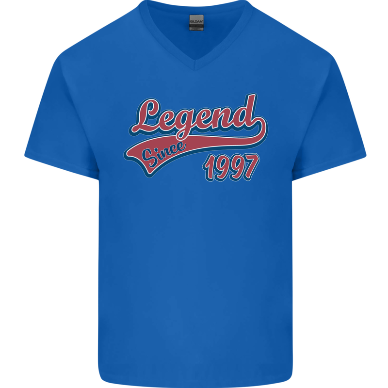 Legend Since 26th Birthday 1997 Mens V-Neck Cotton T-Shirt Royal Blue