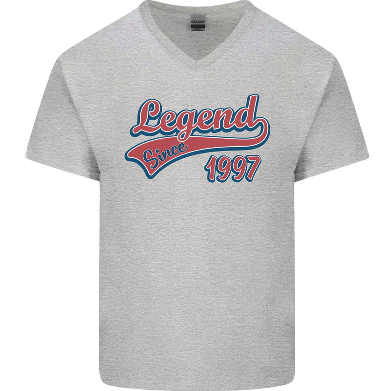Legend Since 26th Birthday 1997 Mens V-Neck Cotton T-Shirt Sports Grey