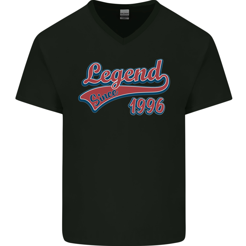 Legend Since 27th Birthday 1996 Mens V-Neck Cotton T-Shirt Black