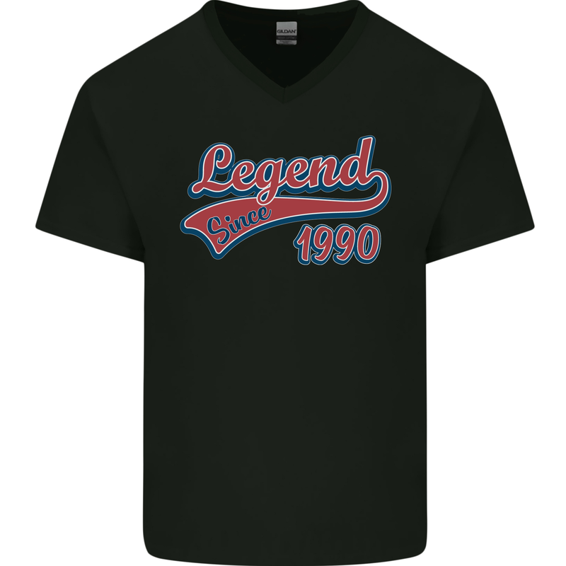 Legend Since 33rd Birthday 1990 Mens V-Neck Cotton T-Shirt Black