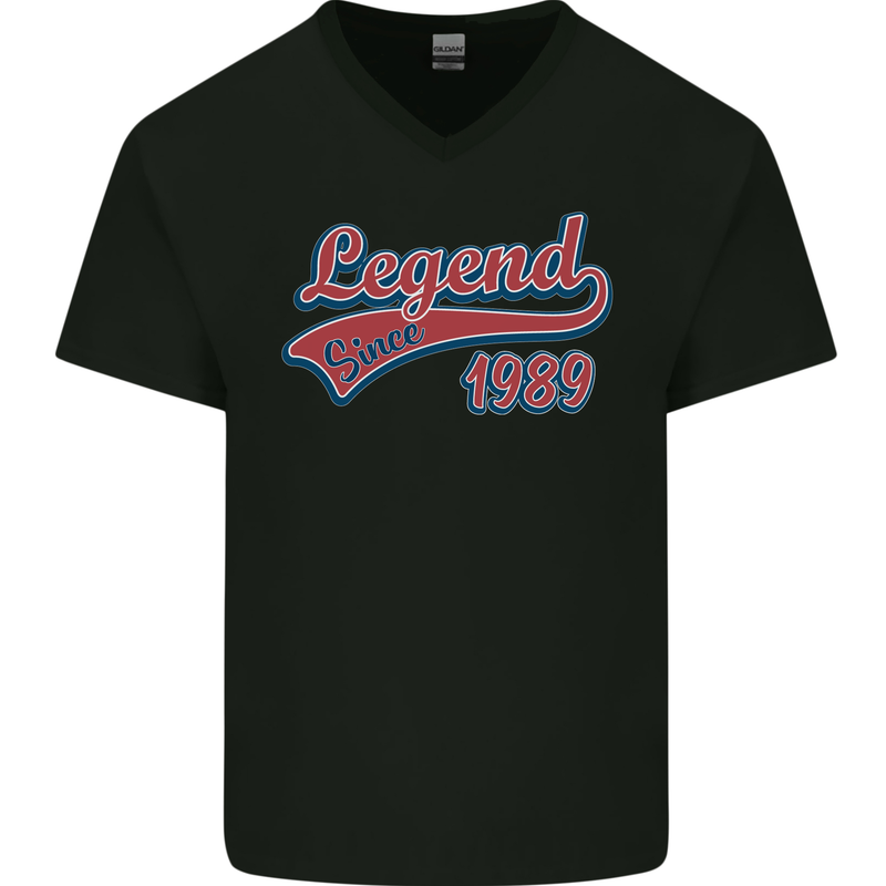 Legend Since 34th Birthday 1989 Mens V-Neck Cotton T-Shirt Black
