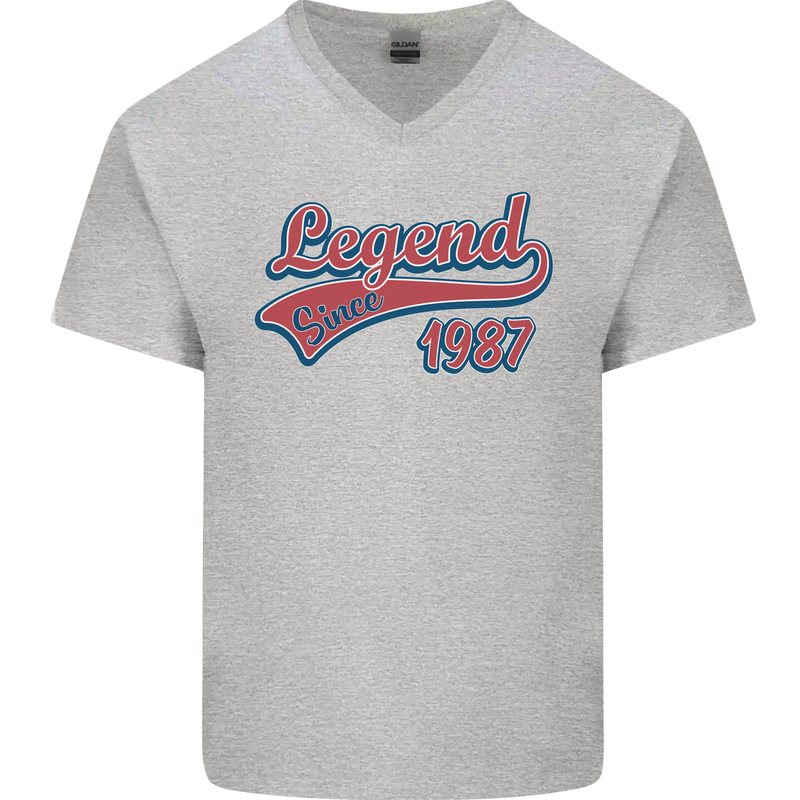 Legend Since 36th Birthday 1987 Mens V-Neck Cotton T-Shirt Sports Grey