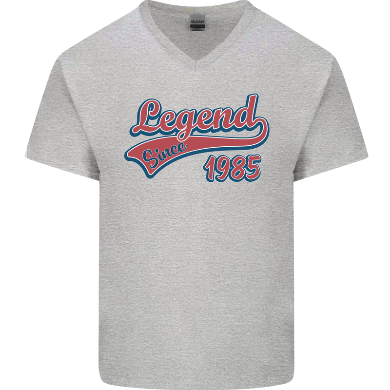 Legend Since 38th Birthday 1985 Mens V-Neck Cotton T-Shirt Sports Grey