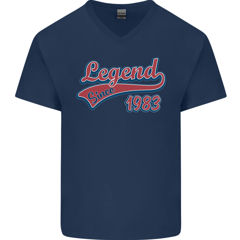 Legend Since 40th Birthday 1983 Mens V-Neck Cotton T-Shirt Navy Blue