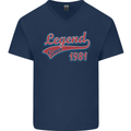 Legend Since 42nd Birthday 1981 Mens V-Neck Cotton T-Shirt Navy Blue
