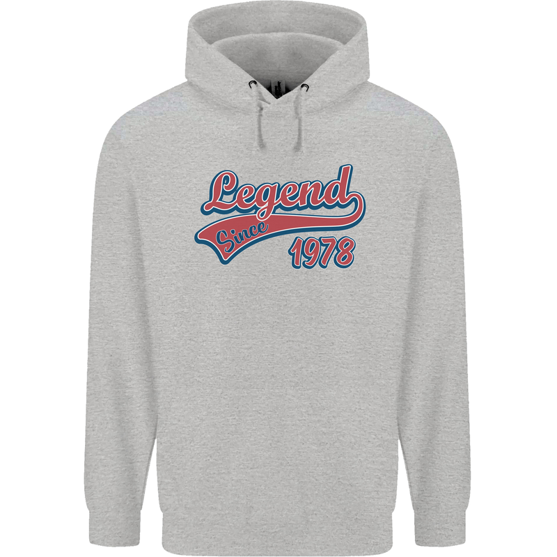 Legend Since 45th Birthday 1978 Mens 80% Cotton Hoodie Sports Grey