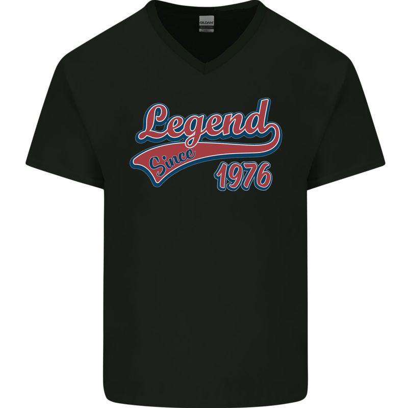 Legend Since 47th Birthday 1976 Mens V-Neck Cotton T-Shirt Black