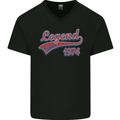 Legend Since 49th Birthday 1974 Mens V-Neck Cotton T-Shirt Black