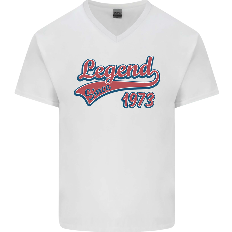 Legend Since 50th Birthday 1973 Mens V-Neck Cotton T-Shirt White