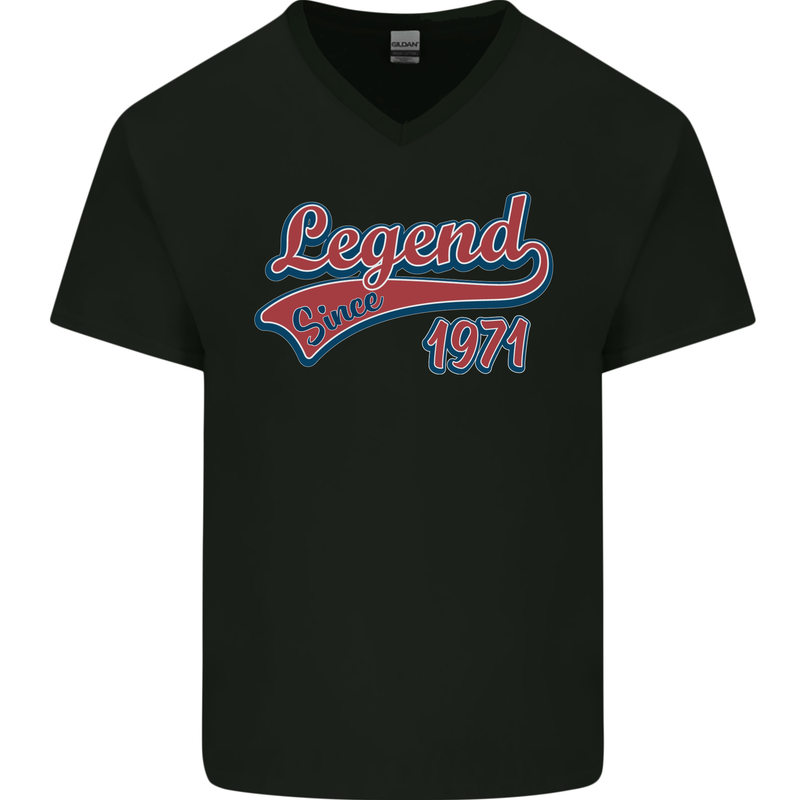 Legend Since 52nd Birthday 1971 Mens V-Neck Cotton T-Shirt Black