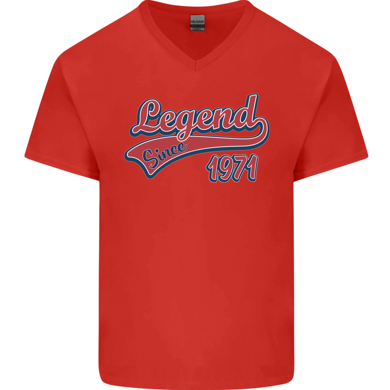 Legend Since 52nd Birthday 1971 Mens V-Neck Cotton T-Shirt Red