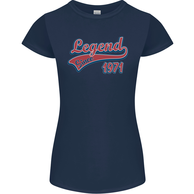 Legend Since 52nd Birthday 1971 Womens Petite Cut T-Shirt Navy Blue