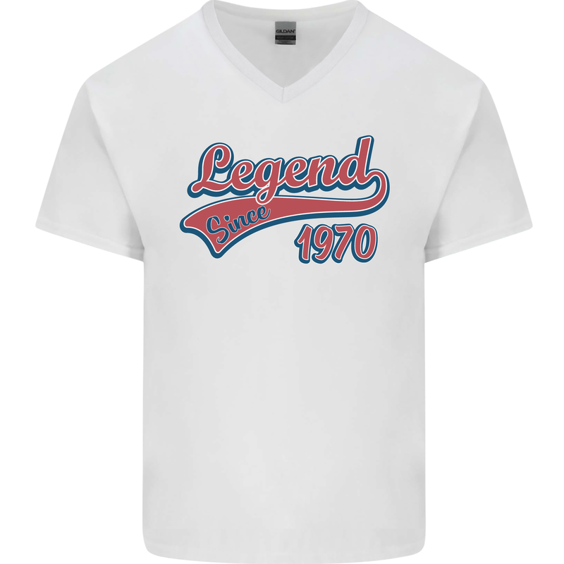 Legend Since 53rd Birthday 1970 Mens V-Neck Cotton T-Shirt White