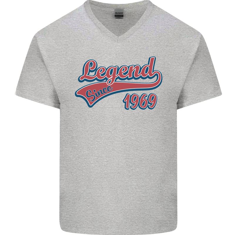 Legend Since 54th Birthday 1969 Mens V-Neck Cotton T-Shirt Sports Grey