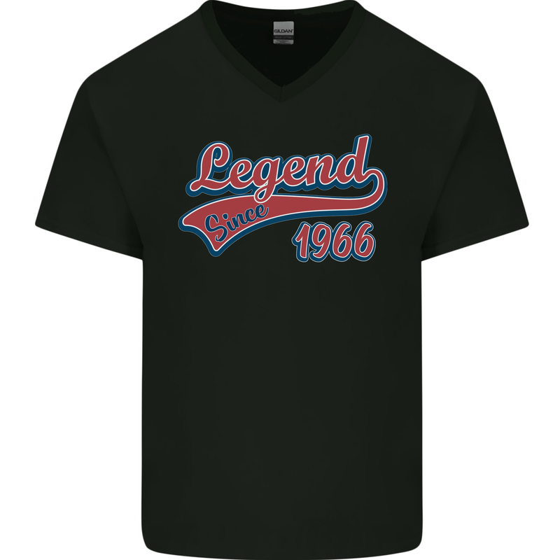 Legend Since 57th Birthday 1966 Mens V-Neck Cotton T-Shirt Black