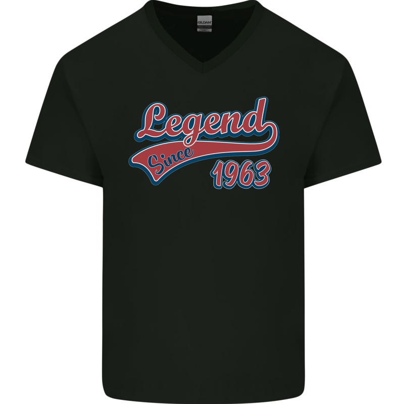 Legend Since 58th Birthday 1963 Mens V-Neck Cotton T-Shirt Black