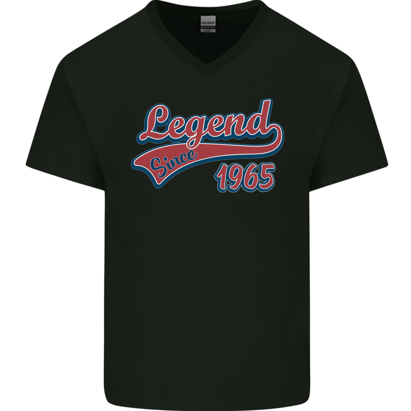 Legend Since 58th Birthday 1965 Mens V-Neck Cotton T-Shirt Black