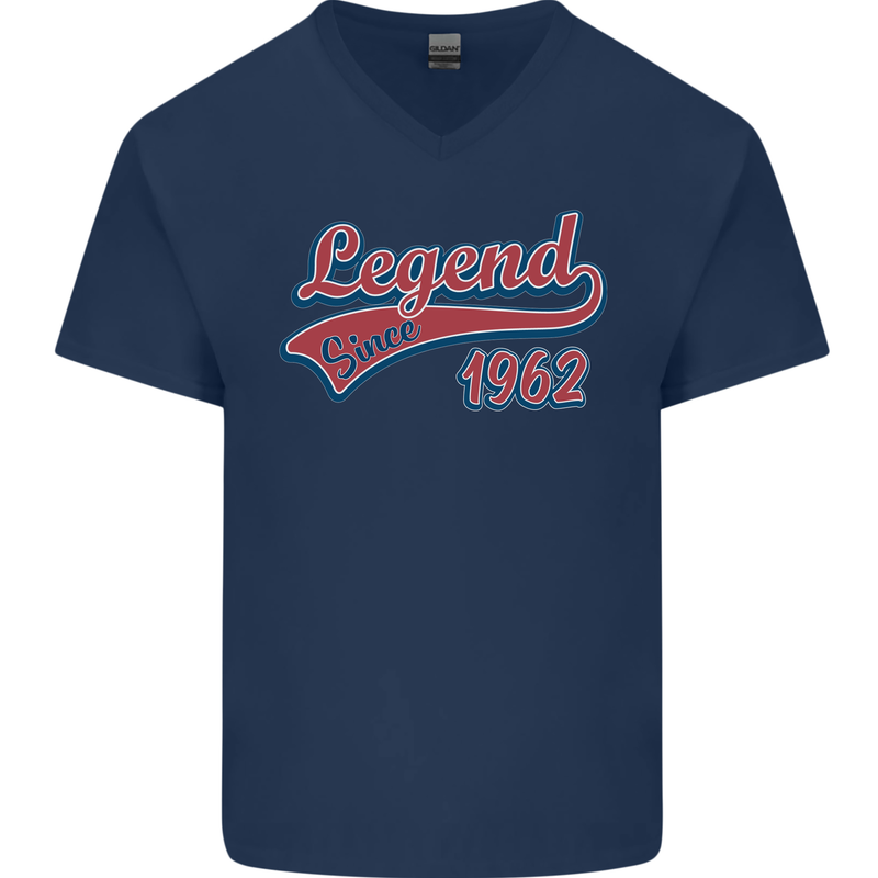 Legend Since 59th Birthday 1962 Mens V-Neck Cotton T-Shirt Navy Blue