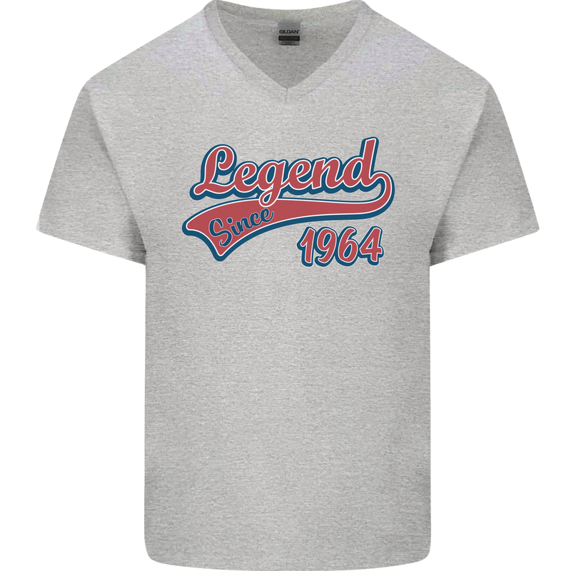 Legend Since 59th Birthday 1964 Mens V-Neck Cotton T-Shirt Sports Grey