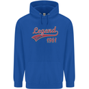 Legend Since 62nd Birthday 1961 Mens 80% Cotton Hoodie Royal Blue