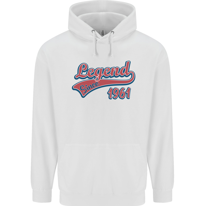 Legend Since 62nd Birthday 1961 Mens 80% Cotton Hoodie White