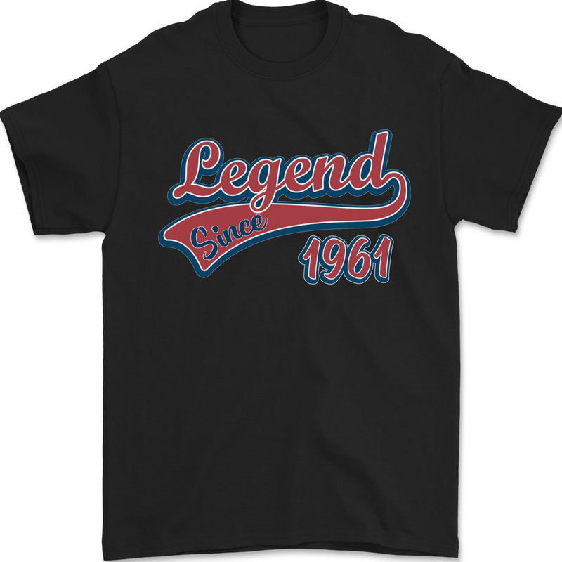 Legend Since 62nd Birthday 1961 Mens T-Shirt 100% Cotton Black