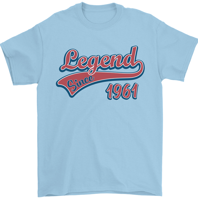 Legend Since 62nd Birthday 1961 Mens T-Shirt 100% Cotton Light Blue