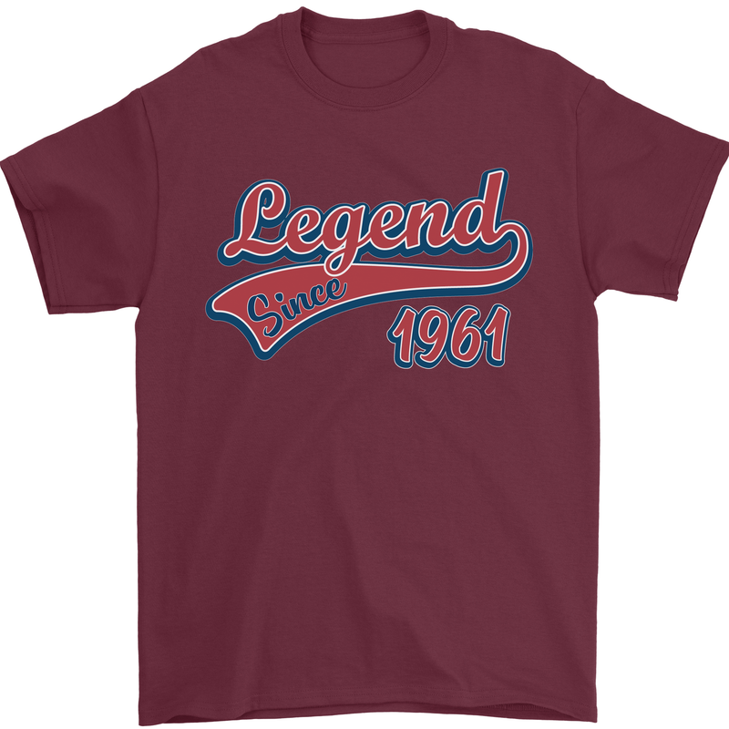 Legend Since 62nd Birthday 1961 Mens T-Shirt 100% Cotton Maroon
