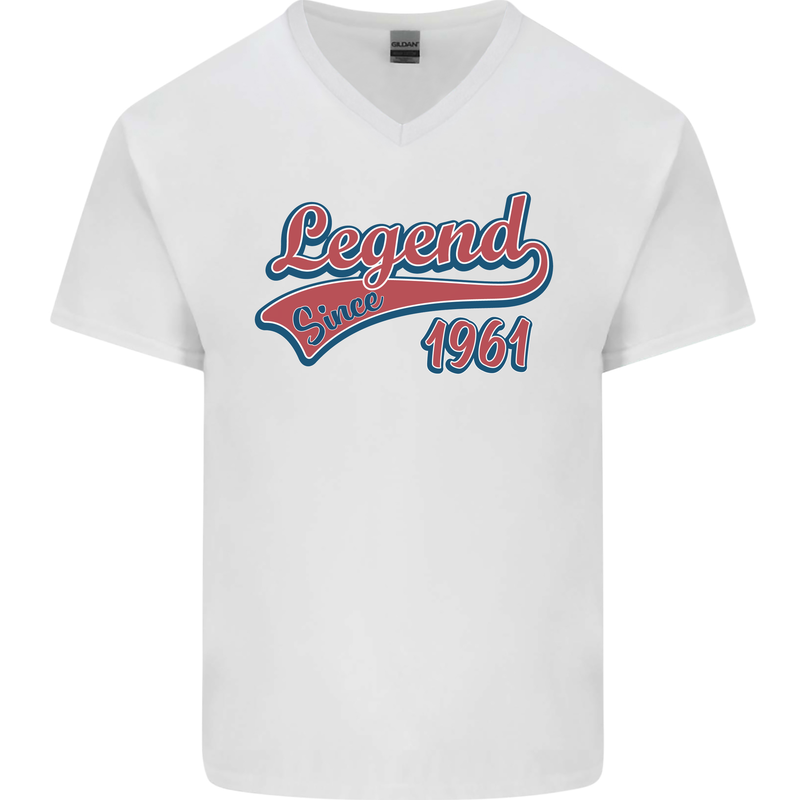Legend Since 62nd Birthday 1961 Mens V-Neck Cotton T-Shirt White