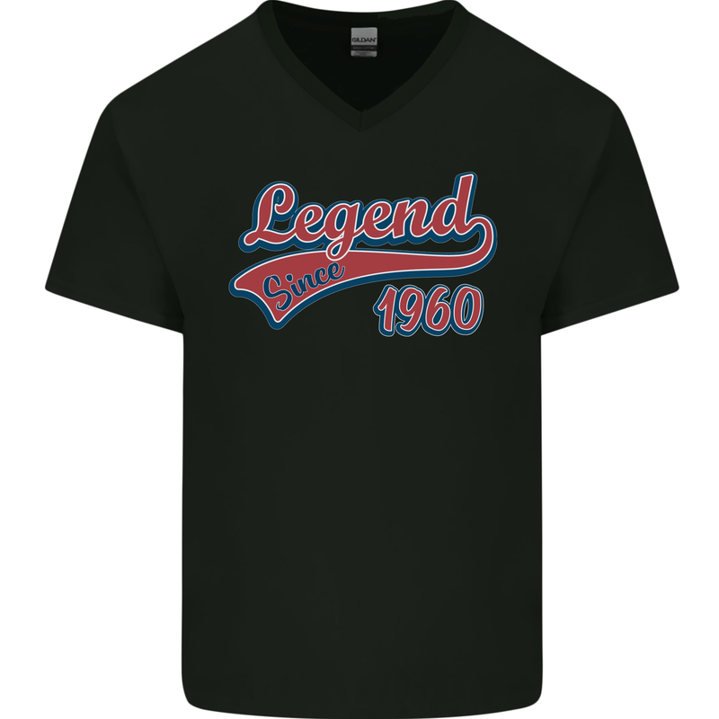 Legend Since 63rd Birthday 1960 Mens V-Neck Cotton T-Shirt Black