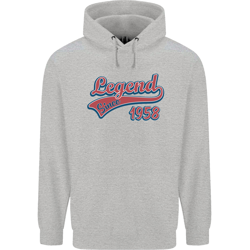 Legend Since 65th Birthday 1958 Mens 80% Cotton Hoodie Sports Grey