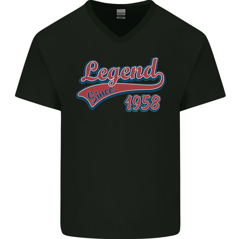 Legend Since 65th Birthday 1958 Mens V-Neck Cotton T-Shirt Black