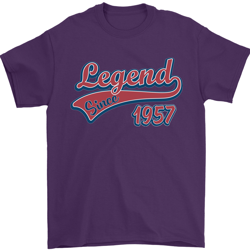 Legend Since 66th Birthday 1957 Mens T-Shirt 100% Cotton Purple