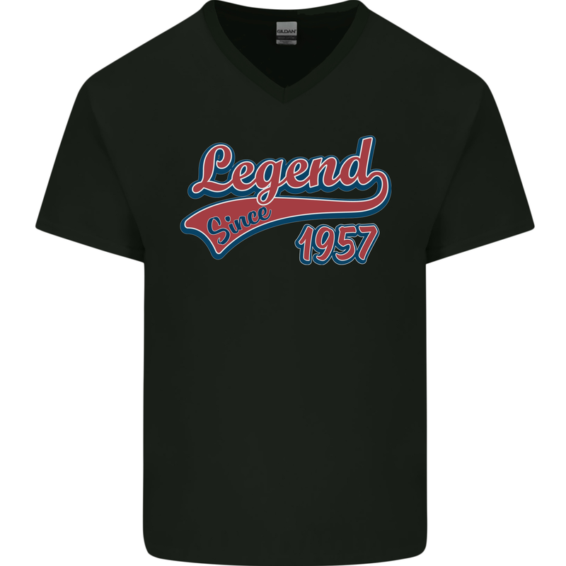 Legend Since 66th Birthday 1957 Mens V-Neck Cotton T-Shirt Black