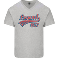 Legend Since 66th Birthday 1957 Mens V-Neck Cotton T-Shirt Sports Grey