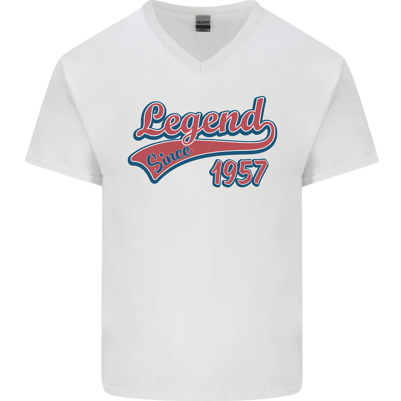 Legend Since 66th Birthday 1957 Mens V-Neck Cotton T-Shirt White
