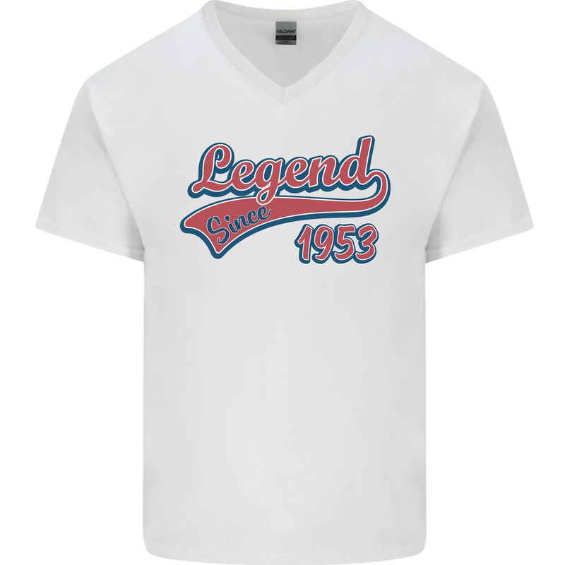 Legend Since 70th Birthday 1953 Mens V-Neck Cotton T-Shirt White