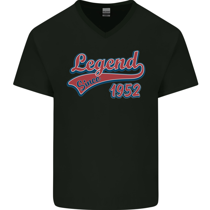 Legend Since 71st Birthday 1952 Mens V-Neck Cotton T-Shirt Black