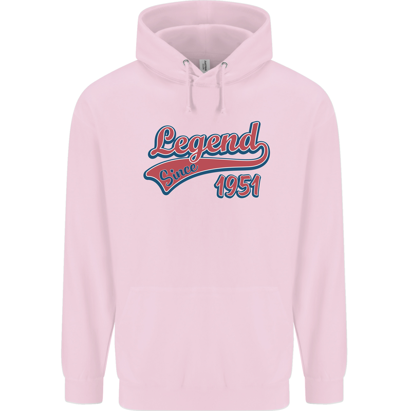 Legend Since 72nd Birthday 1951 Mens 80% Cotton Hoodie Light Pink