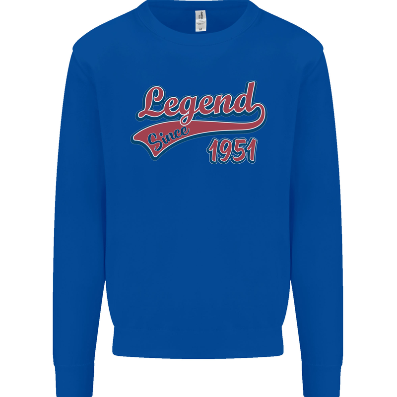 Legend Since 72nd Birthday 1951 Mens Sweatshirt Jumper Royal Blue