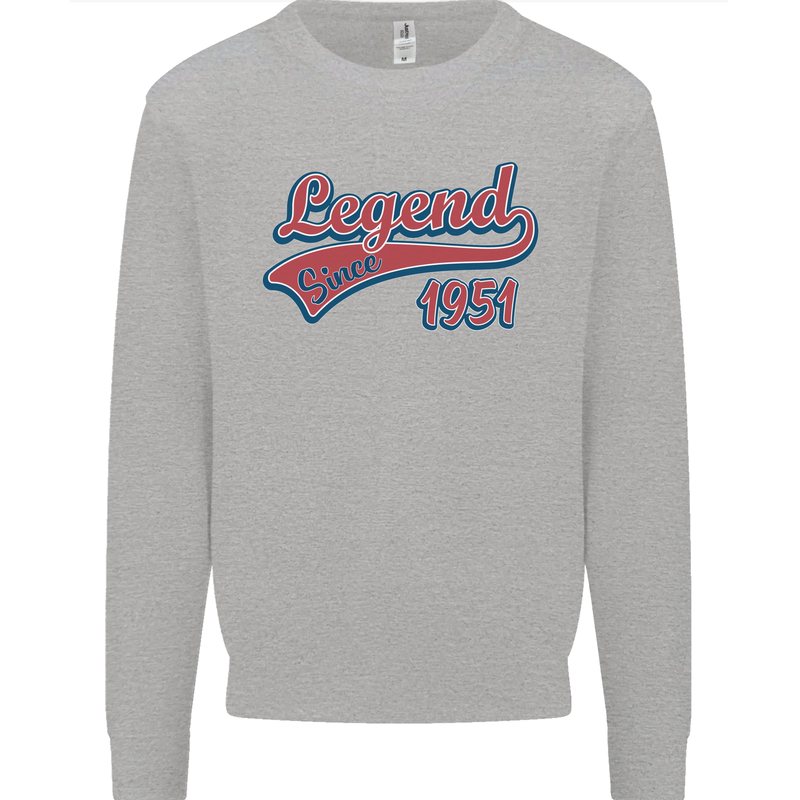 Legend Since 72nd Birthday 1951 Mens Sweatshirt Jumper Sports Grey