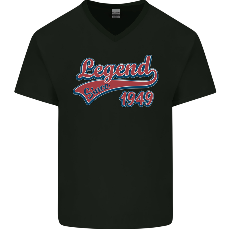 Legend Since 74th Birthday 1949 Mens V-Neck Cotton T-Shirt Black