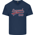 Legend Since 74th Birthday 1949 Mens V-Neck Cotton T-Shirt Navy Blue