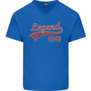 Legend Since 74th Birthday 1949 Mens V-Neck Cotton T-Shirt Royal Blue
