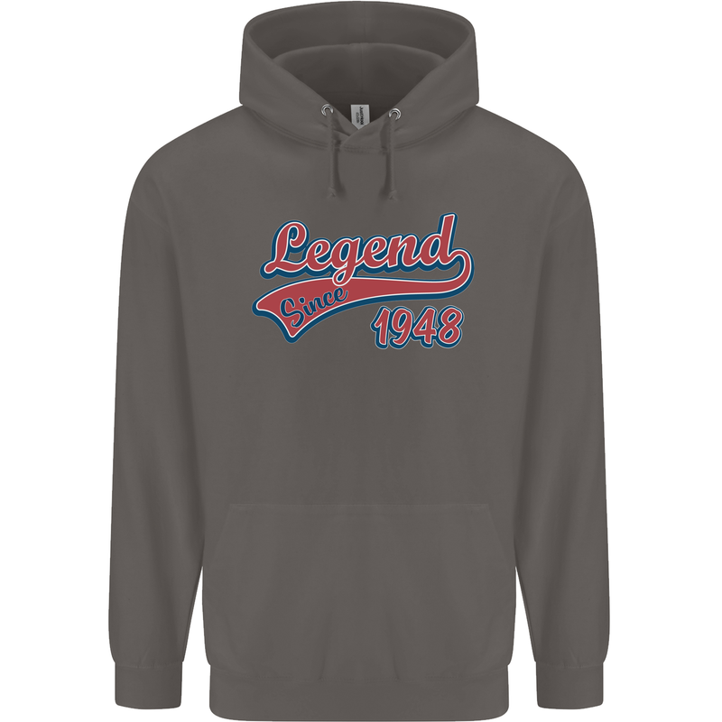 Legend Since 75th Birthday 1948 Mens 80% Cotton Hoodie Charcoal