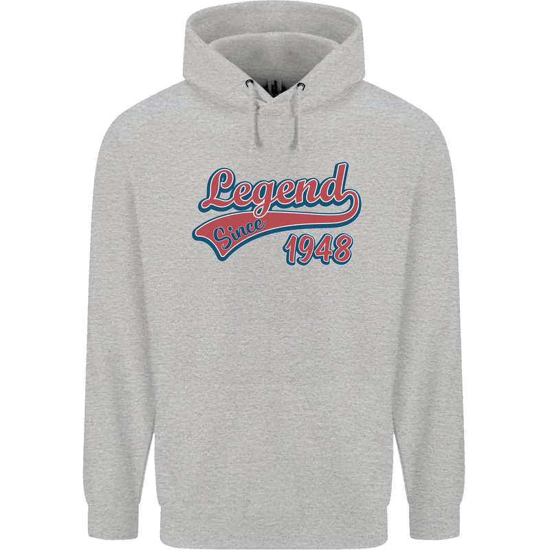 Legend Since 75th Birthday 1948 Mens 80% Cotton Hoodie Sports Grey