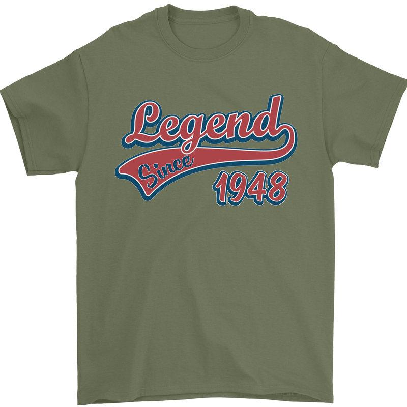 Legend Since 75th Birthday 1948 Mens T-Shirt 100% Cotton Military Green