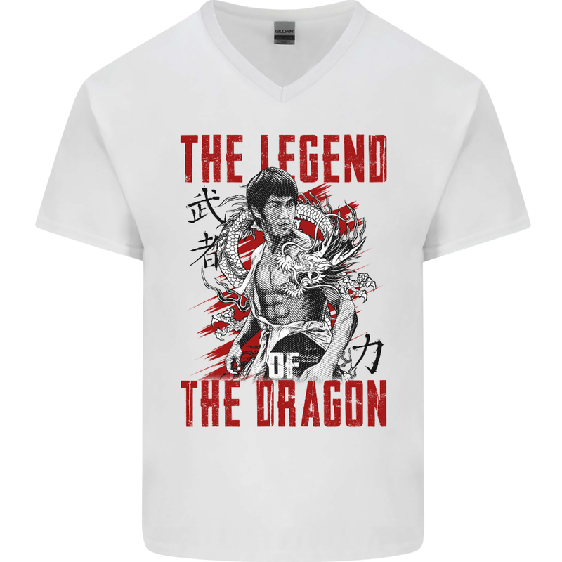 Legend of the Dragon MMA Martial Arts Movie Mens V-Neck Cotton T-Shirt White